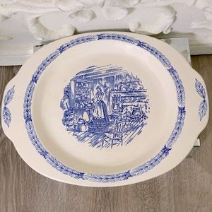 ANTIQUE White Blue Camwood Ivory Platter